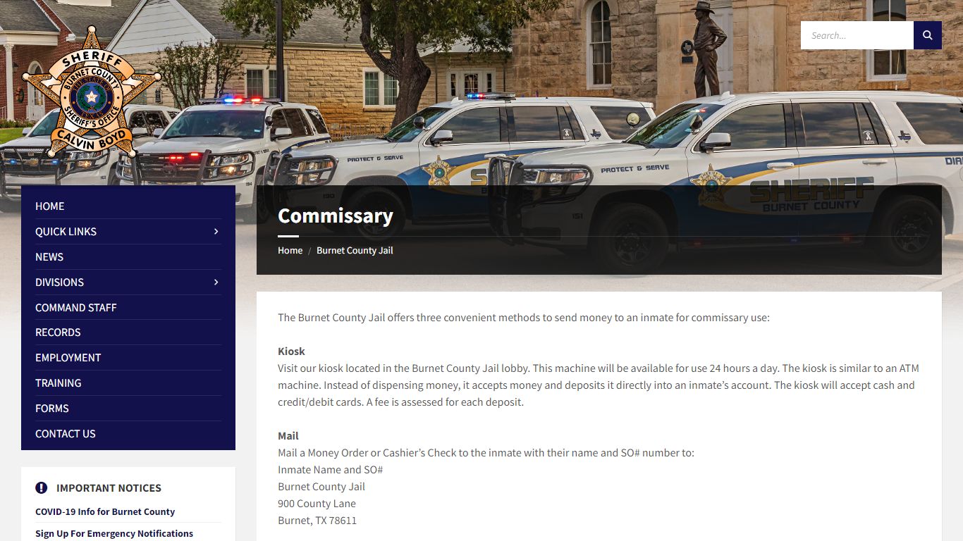 Commissary – Burnet County Sheriff's Office