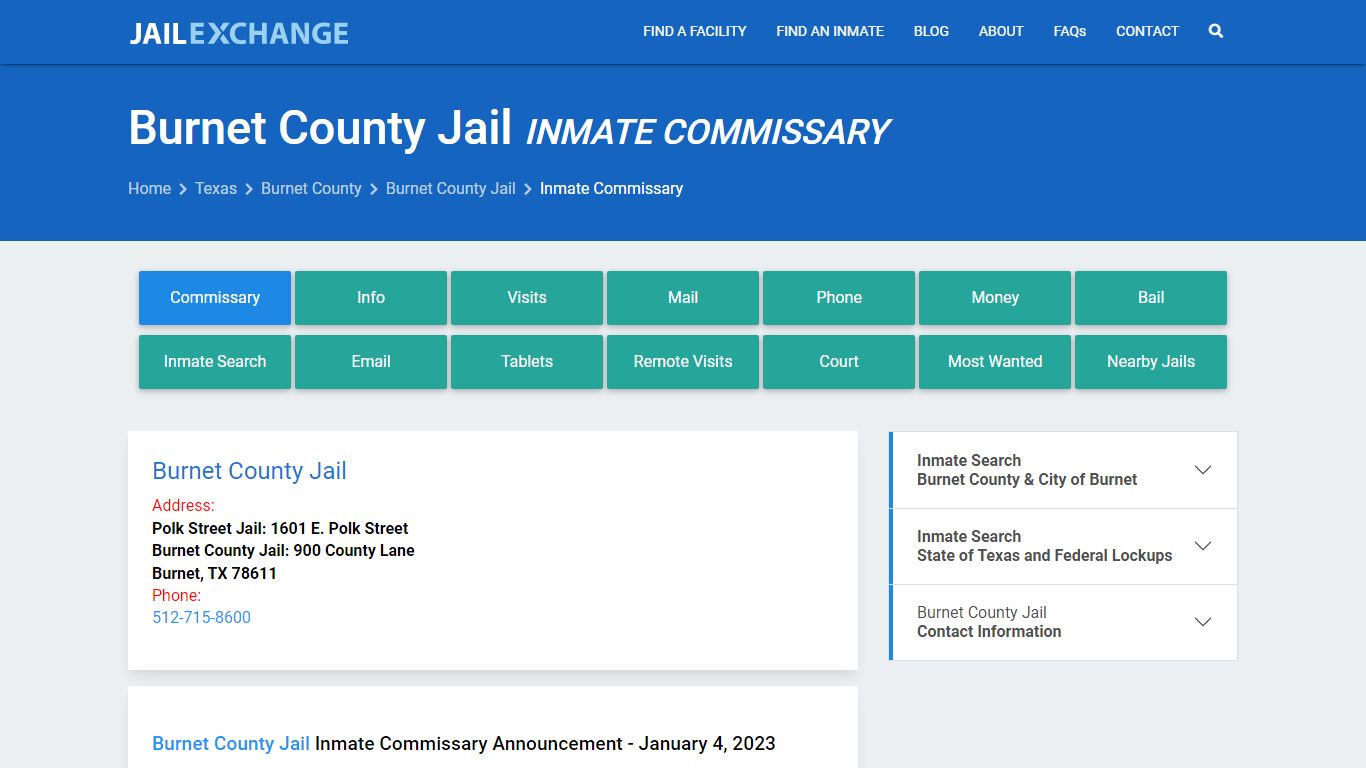 Inmate Commissary, Care Packs - Burnet County Jail, TX